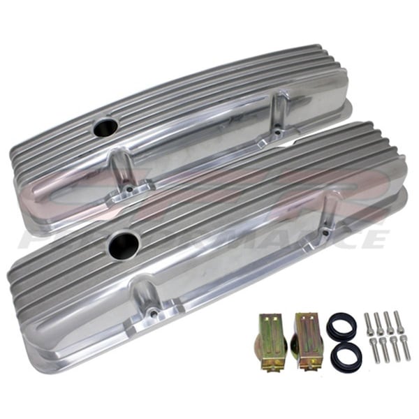 Cfr Performance 1958-86 Chevy Small Block 283-305-327-350-400 Short Polished Aluminum Valve Covers - Full Finned CF54841 - main